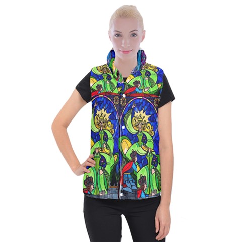 Beauty And The Beast Stained Glass Rose Women s Button Up Vest from ArtsNow.com