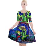 Beauty And The Beast Stained Glass Rose Quarter Sleeve A-Line Dress