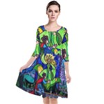 Beauty And The Beast Stained Glass Rose Quarter Sleeve Waist Band Dress