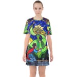 Beauty And The Beast Stained Glass Rose Sixties Short Sleeve Mini Dress