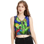 Beauty And The Beast Stained Glass Rose V-Neck Cropped Tank Top
