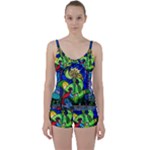 Beauty And The Beast Stained Glass Rose Tie Front Two Piece Tankini