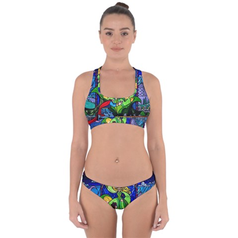 Beauty And The Beast Stained Glass Rose Cross Back Hipster Bikini Set from ArtsNow.com