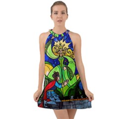 Halter Tie Back Chiffon Dress 