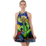 Beauty And The Beast Stained Glass Rose Halter Tie Back Chiffon Dress