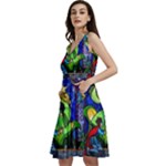 Beauty And The Beast Stained Glass Rose Sleeveless V-Neck Skater Dress with Pockets