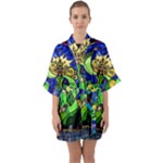 Beauty And The Beast Stained Glass Rose Half Sleeve Satin Kimono 