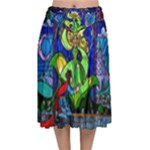 Beauty And The Beast Stained Glass Rose Velvet Flared Midi Skirt