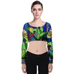 Beauty And The Beast Stained Glass Rose Velvet Long Sleeve Crop Top