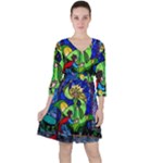 Beauty And The Beast Stained Glass Rose Quarter Sleeve Ruffle Waist Dress