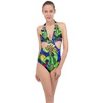 Beauty And The Beast Stained Glass Rose Halter Front Plunge Swimsuit