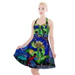 Beauty And The Beast Stained Glass Rose Halter Party Swing Dress 