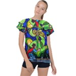 Beauty And The Beast Stained Glass Rose Ruffle Collar Chiffon Blouse