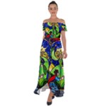 Beauty And The Beast Stained Glass Rose Off Shoulder Open Front Chiffon Dress