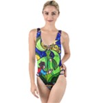 Beauty And The Beast Stained Glass Rose High Leg Strappy Swimsuit