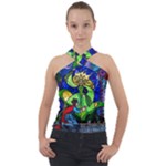 Beauty And The Beast Stained Glass Rose Cross Neck Velour Top