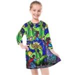 Beauty And The Beast Stained Glass Rose Kids  Quarter Sleeve Shirt Dress