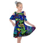 Beauty And The Beast Stained Glass Rose Kids  Shoulder Cutout Chiffon Dress