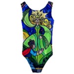 Beauty And The Beast Stained Glass Rose Kids  Cut-Out Back One Piece Swimsuit