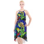 Beauty And The Beast Stained Glass Rose High-Low Halter Chiffon Dress 
