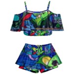 Beauty And The Beast Stained Glass Rose Kids  Off Shoulder Skirt Bikini
