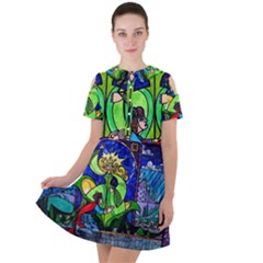 Short Sleeve Shoulder Cut Out Dress  
