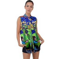 Sleeveless Chiffon Button Shirt 