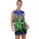 Beauty And The Beast Stained Glass Rose Sleeveless Chiffon Button Shirt