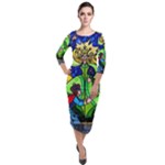 Beauty And The Beast Stained Glass Rose Quarter Sleeve Midi Velour Bodycon Dress