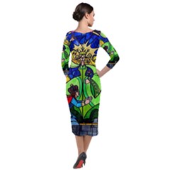 Quarter Sleeve Midi Velour Bodycon Dress 