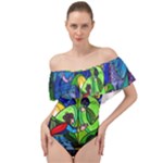 Beauty And The Beast Stained Glass Rose Off Shoulder Velour Bodysuit 