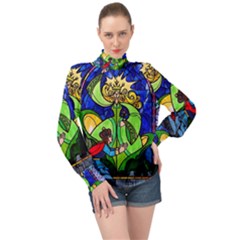 High Neck Long Sleeve Chiffon Top 