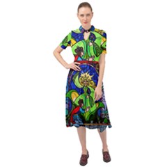 Keyhole Neckline Chiffon Dress 
