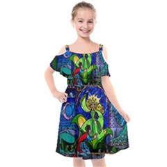 Kids  Cut Out Shoulders Chiffon Dress 