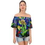 Beauty And The Beast Stained Glass Rose Off Shoulder Short Sleeve Top
