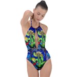 Beauty And The Beast Stained Glass Rose Plunge Cut Halter Swimsuit