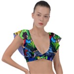 Beauty And The Beast Stained Glass Rose Plunge Frill Sleeve Bikini Top