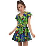Beauty And The Beast Stained Glass Rose Flutter Sleeve Wrap Dress