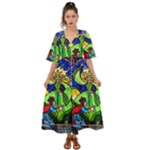 Beauty And The Beast Stained Glass Rose Kimono Sleeve Boho Dress