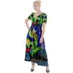 Beauty And The Beast Stained Glass Rose Button Up Short Sleeve Maxi Dress