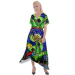 Beauty And The Beast Stained Glass Rose Cross Front Sharkbite Hem Maxi Dress
