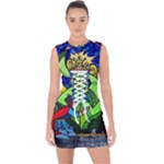 Beauty And The Beast Stained Glass Rose Lace Up Front Bodycon Dress