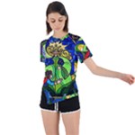 Beauty And The Beast Stained Glass Rose Asymmetrical Short Sleeve Sports T-Shirt