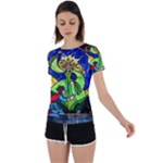 Beauty And The Beast Stained Glass Rose Back Circle Cutout Sports T-Shirt