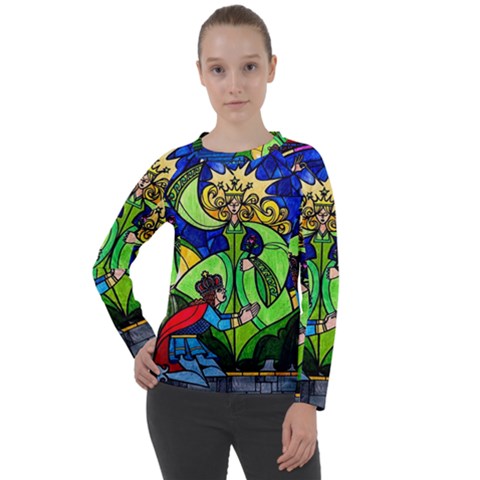 Beauty And The Beast Stained Glass Rose Women s Long Sleeve Raglan T