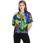 Beauty And The Beast Stained Glass Rose One Shoulder Cut Out T-Shirt