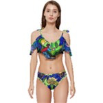 Beauty And The Beast Stained Glass Rose Ruffle Edge Tie Up Bikini Set	