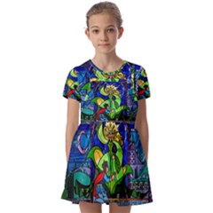 Kids  Short Sleeve Pinafore Style Dress 