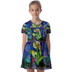 Beauty And The Beast Stained Glass Rose Kids  Short Sleeve Pinafore Style Dress