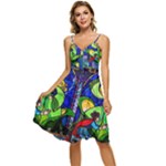 Beauty And The Beast Stained Glass Rose Sleeveless Tie Front Chiffon Dress